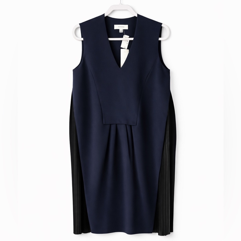 CARVEN Navy Pleated Panel Sleeveless Midi Dress NWT Size 40 / US 8